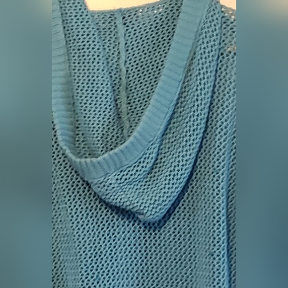 WOMANS TURQUOISE QUACKER FACTORY ZIP COVER UP SWEATER W/ SEQUINS.SIZE L - Picture 5 of 7